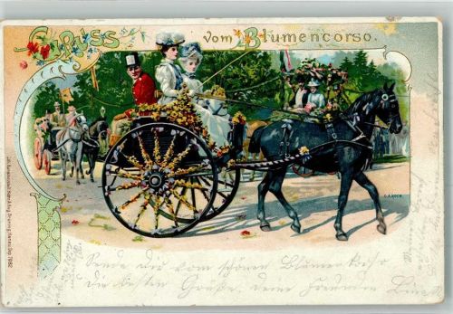 Baden-Baden 1899 Gruss aus Blumencorso Kutsche geschmückt sign. C.A.Koch Ort lt. Stempel
