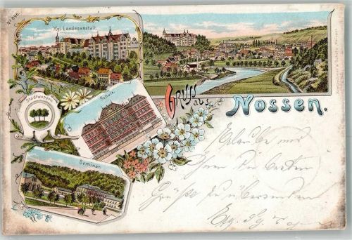 Nossen 1897 Lithographie Kgl. Landesanstalt Schule Seminar Einriß