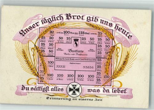 1916 Eiserne Zeit Brotkarte auf AK