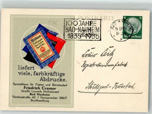 Bad Nauheim 1934 Pelikan liefert fabkräftige Abdrucke Kohlepapier Cramer Spezialhaus für Bürobedarf