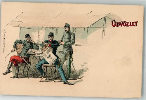 Cafe Soldaten Zeitung Üdvözlet Militär Ungarn 1900 Lithographie / Künstlerkarte
