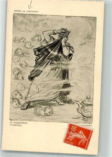 Apres la Lusitania Le Cauchemar d`herode sign. Cartoonist Louis Raemaekers