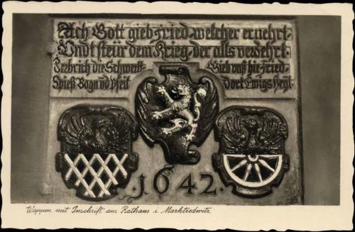 um 1930/40 Marktdrewitz: Wappen mit Inschrift am Rathaus, Löwe,Ottomar Stolze