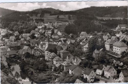 1967 Velden an der Pegnitz, Ansicht, Häuser, Kirche,Kaufhaus Hubner AKU1