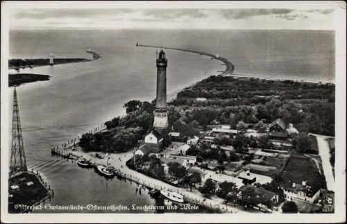 1938 Swinemünde, Osternothafen, Leuchtturm und Mole,Klinte & Co. Berlin