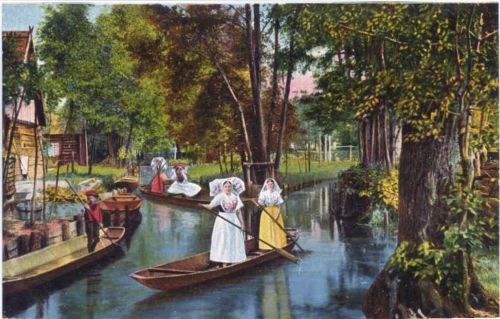 03222 O7543 Lehde um 1920/30 - Lehde, Spreewald, Dorfstraße, Trachten, Boote,Louis Glaser AKU2