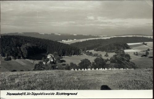 1964 Hermsdorf, E. Kr. Dippoldiswalde, Sachsen: Landschaftsansicht Richtergrund, Foto-Ak Nr. F III/9/235 J 38/64,Photo-Eulitz