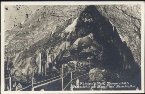 um 1930/40 Rübeland (Harz), Hermannshöhle (cave), Haupthöhle mit Kanzel und Bärenfriedhof.,C. Greve AKU1