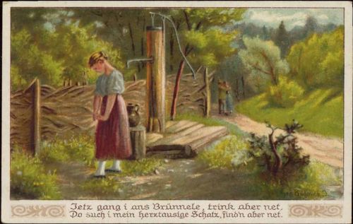 um 1920 Frau, Brunnen, Lied,sign. Graf bülow v. D. AKU1