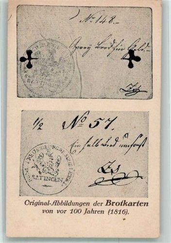 Original Abbildung d. Brotkarten von vor 100 Jahren 1816