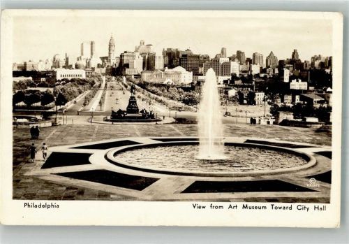 Philadelphia 1948 Denkmal Washingron Springbrunnen Straße City Skyline