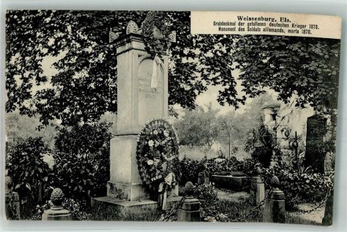 Wissembourg 1911 Kriegerdenkmal 1870 bahnp Strassburg-Frankfurt Zug 90