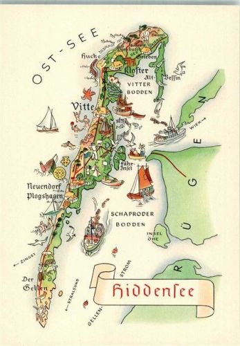 Insel Hiddensee Ostsee Umgebung Landkarte Segelboot Schiff Schaproder Bodden