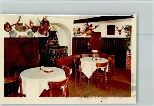 Buxheim Innenaufnahme Gaststätte Gastraum Kachelofen Geweihe