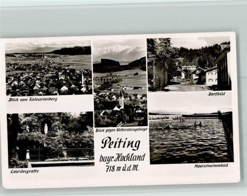 86971 W8922 Peiting - Blick vom Kalvarienberg Lourdesgrotte Blick gegen Wettersteingebirge Dorfbild Moorschwimmbad