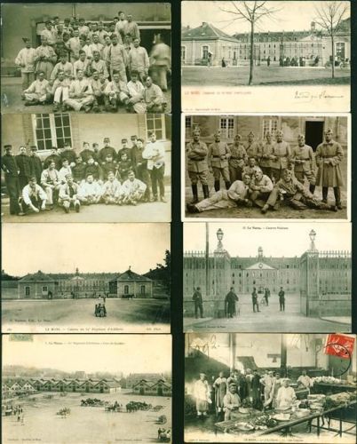 Le Mans Kaserne + Soldaten Lot mit 31 AK, ca. 1902-1916; unterschiedliche Erhaltung, teils gelaufen
