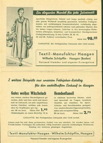 Haagen Textil Manufaktur, Empfangsbescheinigung Rundfunkgebühren 1949, 2-fach Klappkarte, mit Kurzinfos