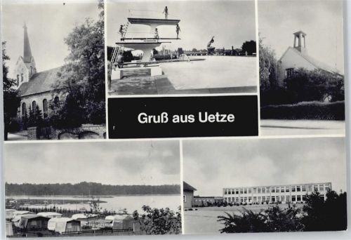 31311 W3162 Uetze - Schwimmbad Sprungbrett Kirche Baum Camping
