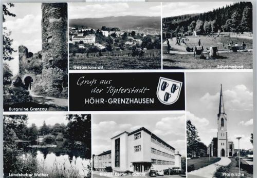 Höhr-Grenzhausen Burgruine Grenzau, Landshuber Weiher, Pfarrkirche, Schwimmbad, Schule