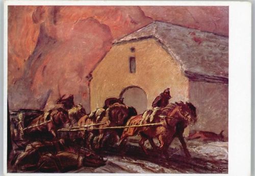Ludwig Dettmann , Artillerie durch brennendes Dorf
