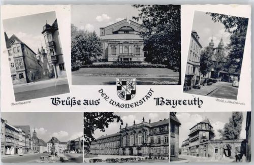 Bayreuth Festspielhaus, Brautgasse, Marktplatz, Kirche, Schloss, Storchenhaus