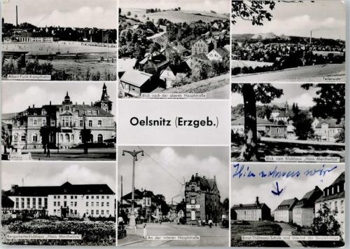 Oelsnitz Hauptstraße, Rathaus, Stadion, Klubhaus Hans Marchwitza, Schule