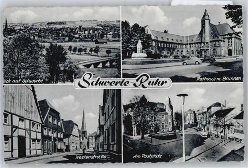 Schwerte Westenstraße, Postplatz, Rathaus, Brunnen