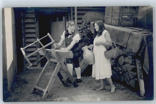 Trachten , Holzfäller , Foto-Karte Forstwirtschaft