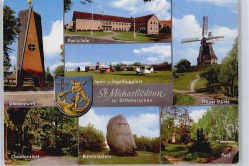 St. Michaelisdonn Glockenturm, Windmühle, Hoper Mühle, Schule, Park, Bismarckstein, Wappen, Christianslust, Segelflugplatz
