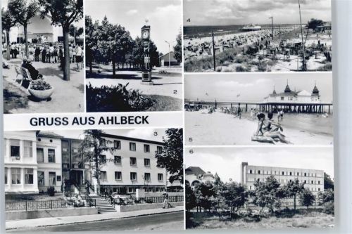 Ahlbeck Konzertpavillon. Stranduhr, FDGB-Erholungsheim Ferienglück, Seebrücke, FDGB-Erholungsheim Max Kreuziger