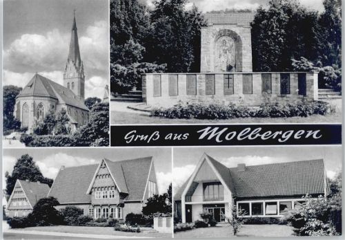 49696 W4599 Molbergen - Kirche, Ehrenmal, AK-Probedruck