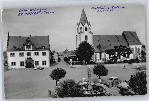 64823 W6114 Groß-Umstadt - Marktplatz, Rathaus, Kirche, Brunnen
