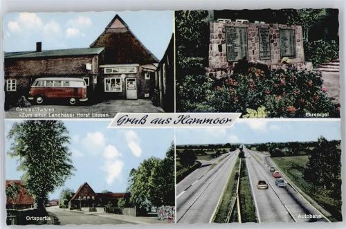 Hammoor Gemischtwaren Zum alten Landhaus, Ortspartie, Ehrenmal, Autobahn
