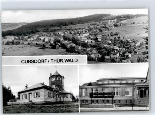 Cursdorf Gesamtansicht, Gasthaus Meuselbacher Kuppe, Aussichtsturm, FDGB-Erholungsheim Cursdorfer Höhe
