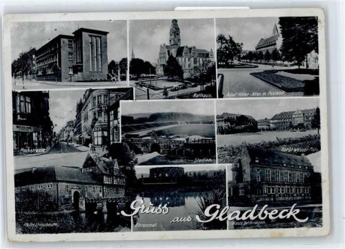 Gladbeck Arbeitsamt, Hochstraße, Heimatmuseum, Rathaus, Postamt, Stadion, Ehrenmal, Haus Wittringen