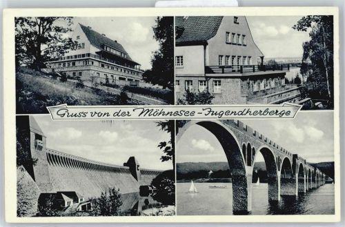 Möhnesee Jugendherbergem Sperrmauer, Möhnetalsperre, Brücke