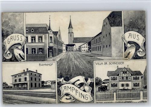 84539 W8261 Ampfing Künstlerkarte Bahnhof , Villa Schneider