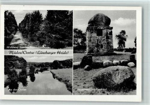29328 W3105 Müden , Örtze - Waldweg bei der Jugendherberge, Hermann-Löns Denkmal - Dichter
