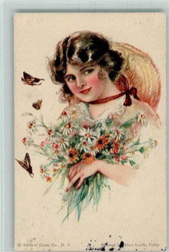 Frau mit Strohhut, Schmetterlinge 1914 AK