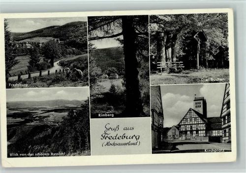 57392 W5948 Fredeburg , Sauerl - Fredeburg Blick von der schönen Aussicht Rimberg Drei Buchen Kirchplatz