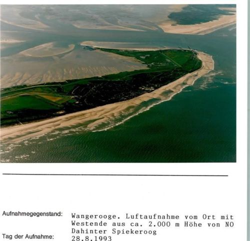Wangerooge Luftaufnahme vom Ort mit Westende Foto montiert auf Karton