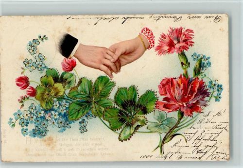1904 Hände - Vergissmeinnicht, Kleeblätter AK