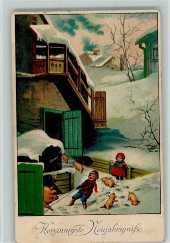 1917 Nr. 3794 - Neeujahr - Kinder mit Schweine AK