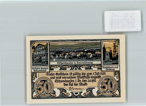 Eschershausen Notgeld Wilhelm Raabes Geburtshaus Raabeturm Raabedenkmal