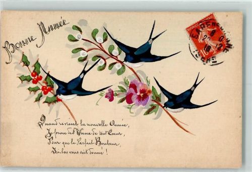 1916 Handgemalt Bonne Annee