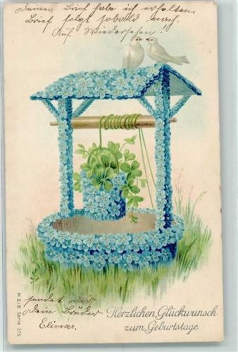 1905 Brunnen aus Vergissmeinnicht - Geburtstag AK