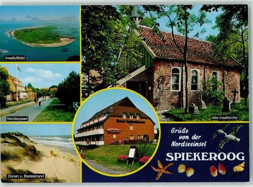 Spiekeroog Insel-Fliegeraufnahme Norderpaad Dünen Badestrand Alte Inselkirche Hotel