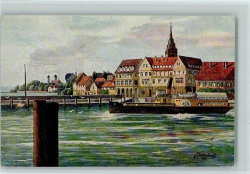 Friedrichshafen Hafen und Uferstraße sign. V. Marschall