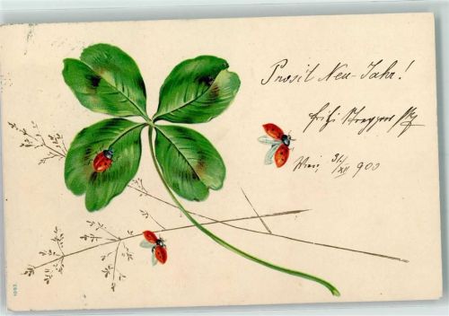 1902 Kleeblatt mit Marienkäfer AK