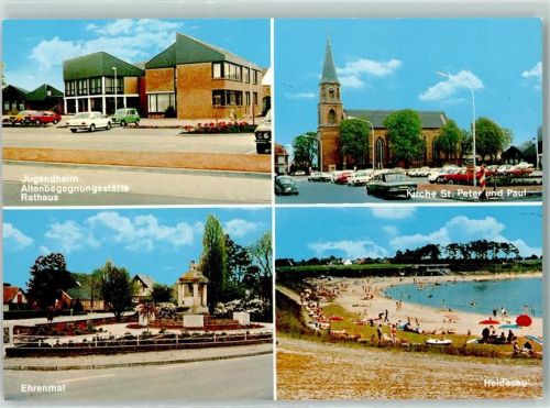 Holdorf Jugendheim Altenbegegnugsstätte Rathaus Kirche St. Peter und Paul Ehrenmal Heidesee Rückseite mit Abschürfungen bzw Kleberesten